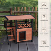 Outdoor Cat House w/ Balcony Stairs Roof, Brown