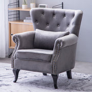 Grey Velvet Armchair Sofa Button Tufted High Back Upholstered Seat Accent Chair