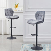 Pair of Velvet Grey Bar Stools Gas Lift Swivel Breakfast Chairs Dull Polish Base