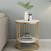 Beautiful Gold Round Marble Side Table Sofa End Table with 2 Tier Storage Shelf