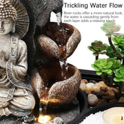 Buddha Fountain Zen Statue Water Feature Indoor Garden Ornament LED Lights Decor