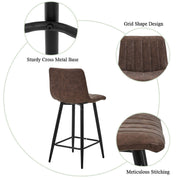 2 x Brown Grey Stripe Faux Leather PU Sauqre Bar Stools Pub Chair Padded Seats