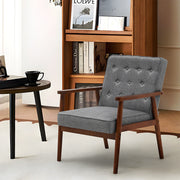 Buttoned Mid Back Armchair Upholstered Linen Tub Sofa Wood Frame Accent Chair UK