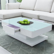 Modern Rectangle Coffee Tea Table Tempered Glass Top Living Room With Drawers