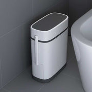 Plastic Trash Can with Lid Narrow Bathroom Waste Bins Press Lid Toilet Brush Set