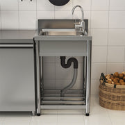 Stainless Steel Kitchen Sink Catering Single Bowl W/ Storage Shelf Drainer Units