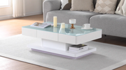Modern Rectangle Coffee Tea Table Tempered Glass Top Living Room With Drawers
