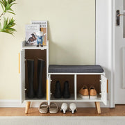 White Shoe Bench Shoe Storage Rack Cabinets with Padded Seat Cushion for Hallway