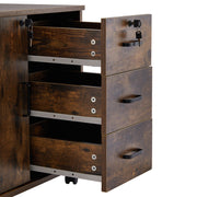 Brown Office Filing Cabinet Mobile Printer Stand File Storage 3 Drawer 4 Wheels