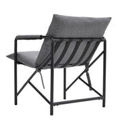 Grey Linen Tub Armchair Metal Frame Single Sofa Soft Camping Picnic Accent Chair