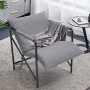 Grey Linen Tub Armchair Metal Frame Single Sofa Soft Camping Picnic Accent Chair