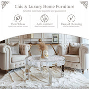 Luxury Silver Crushed Crystal Round Coffee Table Sparkle Diamante Living Room UK