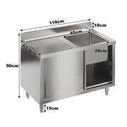 Catering Sink Stainless Steel Kitchen Cabinet Cupboard Single Bowls Drainer Unit