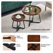 Double Round Coffee Table Set Elegant Brown Living Room