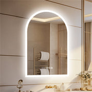 Arched Bathroom Mirror Backlit Frameless Lighted Wall Mirror w/ Temperature&Time