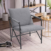 Grey Linen Tub Armchair Metal Frame Single Sofa Soft Camping Picnic Accent Chair