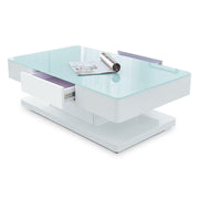 Modern Rectangle Coffee Tea Table Tempered Glass Top Living Room With Drawers