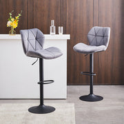 Pair of Velvet Grey Bar Stools Gas Lift Swivel Breakfast Chairs Dull Polish Base