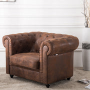 Distressed Tan Vintage Chesterfield Leather Armchair Club Chair Upholstered Sofa