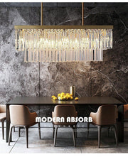 Crystal Dining Room Island Pendant Lamp Long Chandeliers Rectangle Ceiling Light