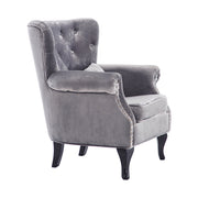 Grey Velvet Armchair Sofa Button Tufted High Back Upholstered Seat Accent Chair