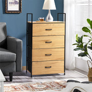 Wood Chest of Drawer Canvas Storage Cabinet Metal Frame Bedroom Office Organiser