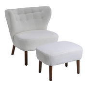Sherpa Teddy White Single Sofa Armchair Button Wingback Accent Chair w/Footstool