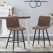 2 x Brown Grey Stripe Faux Leather PU Sauqre Bar Stools Pub Chair Padded Seats