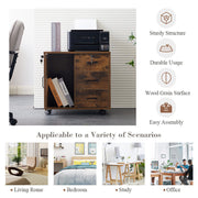 Brown Office Filing Cabinet Mobile Printer Stand File Storage 3 Drawer 4 Wheels