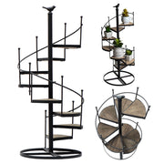 Indoor Outdoor Metal Ladder Shelf Wood Plant Stand Stairs Flowerpot Display Rack