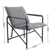 Grey Linen Tub Armchair Metal Frame Single Sofa Soft Camping Picnic Accent Chair