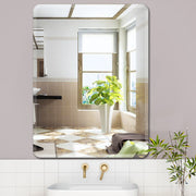 Modern Wall Mount Self-adhesive Plain Bevelled Bathroom Mirror Frameless Mirror