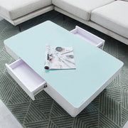 Modern Rectangle Coffee Tea Table Tempered Glass Top Living Room With Drawers