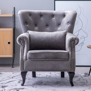 Grey Velvet Armchair Sofa Button Tufted High Back Upholstered Seat Accent Chair