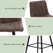 2 x Brown Grey Stripe Faux Leather PU Sauqre Bar Stools Pub Chair Padded Seats