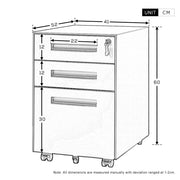 3 Drawer Lockable Under Desk Filing Cabinet Mobile Office Pedestal Storage Unit