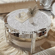 Luxury Silver Crushed Crystal Round Coffee Table Sparkle Diamante Living Room UK