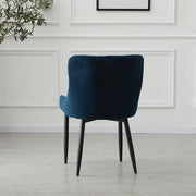 2 Pcs Blue Velvet Dining Chair Lounge Chair with Metal Black Legs