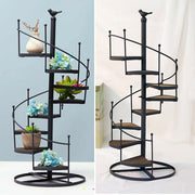 Indoor Outdoor Metal Ladder Shelf Wood Plant Stand Stairs Flowerpot Display Rack