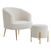 Sherpa Teddy White Single Sofa Armchair Button Wingback Accent Chair w/Footstool