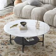 2 Tier Large Round Coffee Table White Sleek Marble Side Table Matt Black Frame