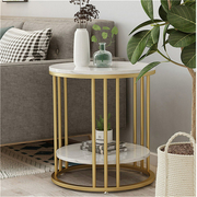 Beautiful Gold Round Marble Side Table Sofa End Table with 2 Tier Storage Shelf