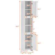 White Bathroom Cabinet 2 Door 6 Shelves Storage Makeup With Mirror Free Standing