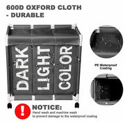 3 Compartments Laundry Clothes Washing Toys Storage Basket Hamper With Wheels UK