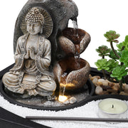 Buddha Fountain Zen Statue Water Feature Indoor Garden Ornament LED Lights Decor