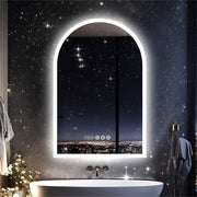 Arched Bathroom Mirror Backlit Frameless Lighted Wall Mirror w/ Temperature&Time