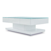 Modern Rectangle Coffee Tea Table Tempered Glass Top Living Room With Drawers