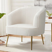Sherpa Teddy White Single Sofa Armchair Button Wingback Accent Chair w/Footstool
