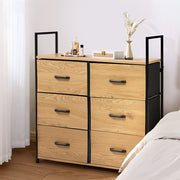 Wood Chest of Drawer Canvas Storage Cabinet Metal Frame Bedroom Office Organiser
