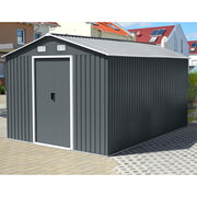 10x12 XL Garden Metal Shed Gable Roof Steel Outdoor Tool Storage with Floor Base